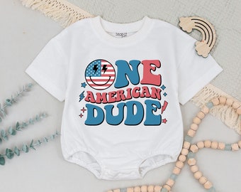 One American Dude Baby Romper, Cute Fourth of July Baby, Baby Clothing, american baby outfit, USA Baby Tee, Bubble Romper, Baby Shower Gift