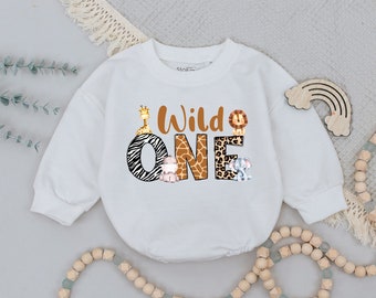 Wild One Birthday camiseta Bubble Romper, Wild One Romper, Body de bebé, Cumpleaños de Safari, Cumpleaños del zoológico, Traje de primer cumpleaños, Traje de niño bebé