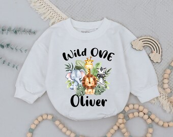 Wild One Birthday camiseta Bubble Romper, Bubble Romper, Body de bebé, Cumpleaños de Safari, Cumpleaños del zoológico, Traje de primer cumpleaños, Traje de niño bebé