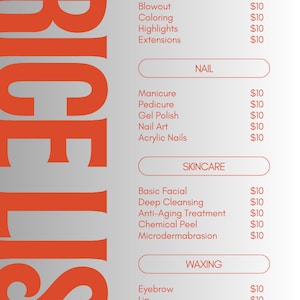 DIY Salon Price List Printable Template Easy to Edit - Etsy