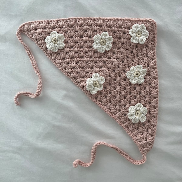 bandana marguerite au crochet, bandana en tricot fleuri, écharpe pour cheveux style cottage, bandeau en coton, accessoire pour cheveux - au choix rose, bleu, vert, jaune