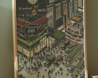 Vintage NYC Art Print — 1920s Great White Way Night — New York Wall Decor