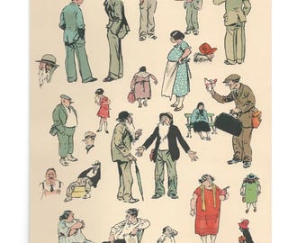 Vintage nowojorski wydruk artystyczny — postacie z East Side z lat 20. XX wieku — dekoracja ścienna w Nowym Jorku