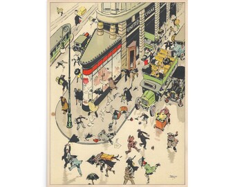 Sztuka vintage z Nowego Jorku — Wietrzny dzień na Manhattanie z lat 20. XX wieku — Dekoracja ścienna z Nowego Jorku