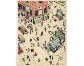 Vintage nowojorski wydruk artystyczny — Times Square w Nowym Jorku, lata 20. XX wieku — Dekoracja ścienna w Nowym Jorku autorstwa Tony'ego Sarga