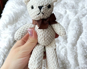 Knitted Bear Toy , White Handmade Bear Crochet Toy , Stuffed Animals & Plushies, Bag Key Pendant, Children Dolls, WeddingParty/Home Decor