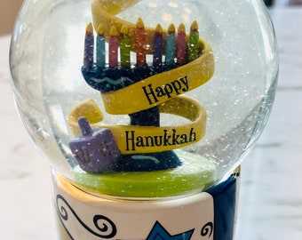 Happy Hanukkah Musical Snow Globe Plays  Dreidl Song