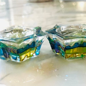Glass candle holders with Jerusalem landscape