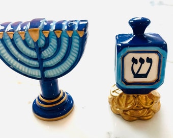 Hanukkah Menorah and Dreidl Salt + Pepper Shakers