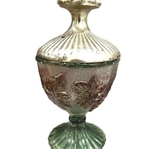 Vintage Indiana Glas-Bonboniere mit Traubenmuster und silberfarbenem Deckel, 17,8 cm hoch