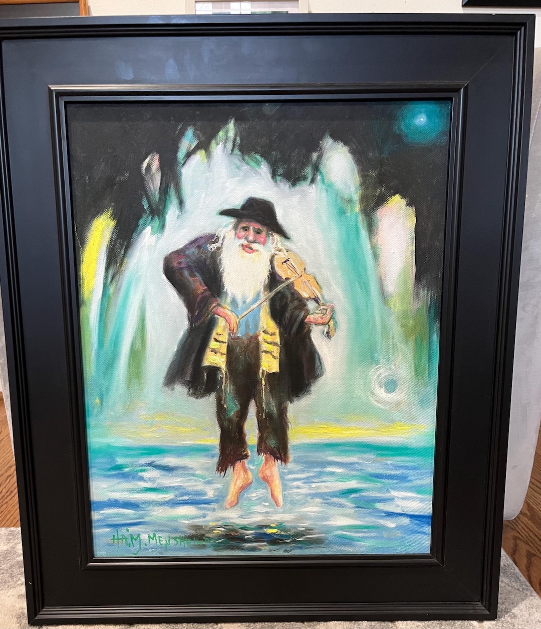 Fiddler Rabbi Haim Menashehoff Hasidic Rabbi Fiddler Floating Expressionist Original ...