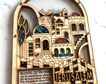 Judaiaca Shalom  Plaque. This plaque was handcrafted  in Israel by Israeli artisans with semi precious stones imported from Italy.