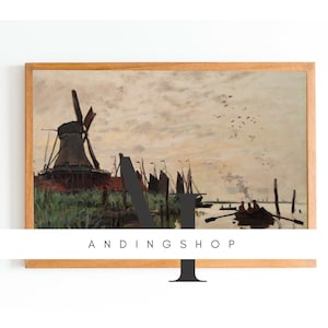 Vintage Windmill Scene Printable Art | 1800s Nautical Painting Download | High-Res 300DPI Wall Decor | Housewarming Gift | Digital Download