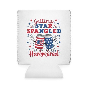 Star Spangled Can Cooler Sleeve, Party Drink Holder, Summer BBQ Accessory, Patriotic Beverage Insulator, Fourth of July Drink Sleeve