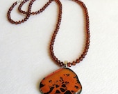 Hessonite Garnets Necklace, Dichroic Tree of Life Pendant, Black Spinel, and Sterling Silver, Smokeylady54