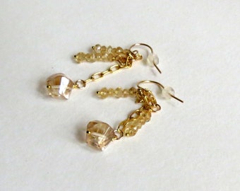 Dangle Earrings in Lovely Step Stones and Rondelles of Citrine. Gold Chain and Earwires,  Citrine is a November Birthstone, Great Gift Idea