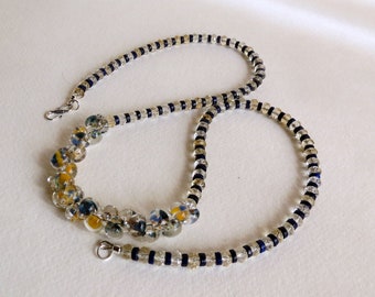Hand Beaded Necklace in Lapis Rondelles and Citrine Faceted Stones with SS Clasp, Gemstone Necklace, Women's Jewelry, Lovely Gift, Birthday