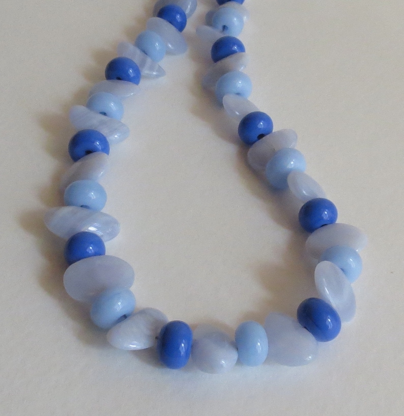 Semi Precious Stones Anniversary Blue Agate Necklace Birthday Wonderful Gift Idea Lovely in Blues Lampwork Beads and Sterling Silver