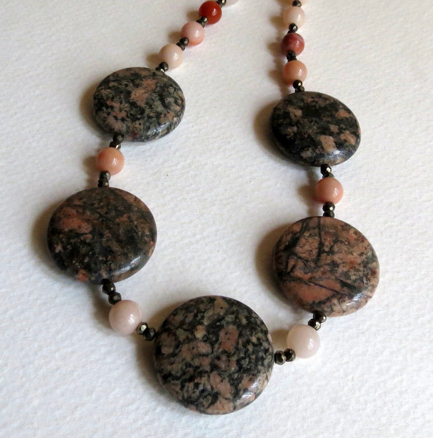 Speckled Jasper Peach Moonstone and Pyrite Necklace Etsy
