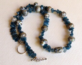 Handmade Dark Blue Apatite Necklace with Handmade Lamp work Beads and Sterling Silver, Handmade Jewelry, Women's Jewelry, Ladies Accessory