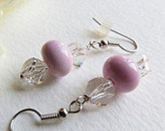 Dangle Earrings Lampwork Beads and Crystals Pretty in Pink, Handmade Jewelry, Women's Accessories, Drop Earrings, Pretty Pinks, Gift Idea