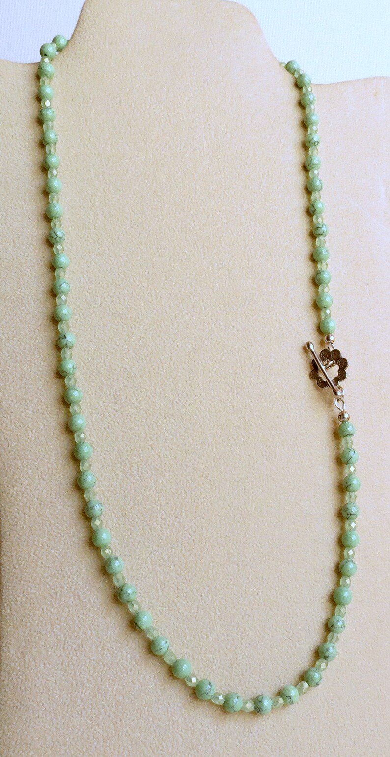 Czech Glass Beads and Sterling Silver Clasp Hand Beaded Necklace in Soft Green Magnesite Great Gift Ladies Accessory Women/'s Jewelry