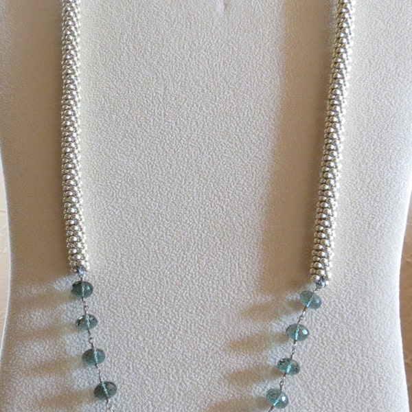 Handmade Jewelry, Kumihimo Necklace, Moss Green Aquamarine which is March Birthstone, Hand Bradied Necklace, Durocoat Silver beads, Gift