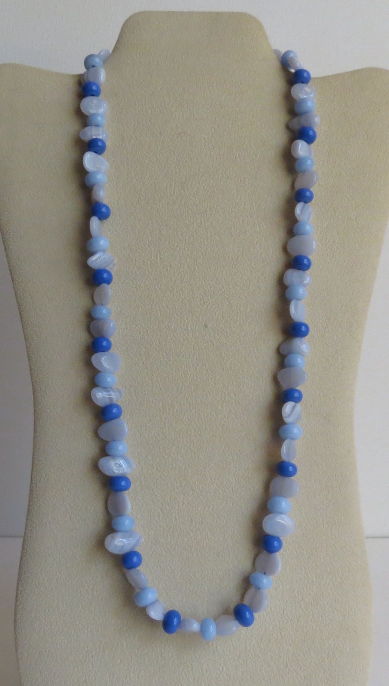 Semi Precious Stones Anniversary Blue Agate Necklace Birthday Wonderful Gift Idea Lovely in Blues Lampwork Beads and Sterling Silver