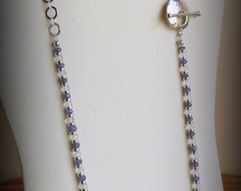 Tanzanite which is the December Birthstone, Hand Beaded Necklace with Clear Quartz and Sterling Silver Beads and Clasp, Special Gift Idea