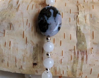 Jasper and Quartz Bracelet with Sterling Silver Clasp, Handmade Jewelry, Unisex Jewelry, Netural Colors, Black Shades, White Tones, Gift