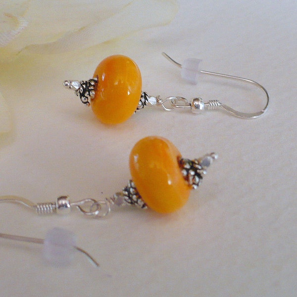 Jewelry, Dangle Earrings,  Lampwork Beads in Orangeand Sterling Silver, Smokeylady54