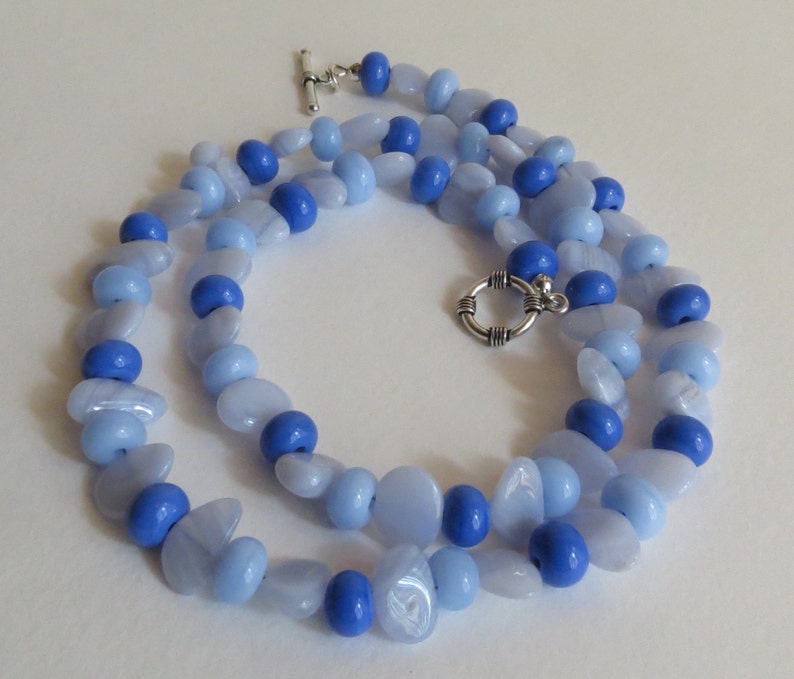 Semi Precious Stones Anniversary Blue Agate Necklace Birthday Wonderful Gift Idea Lovely in Blues Lampwork Beads and Sterling Silver