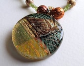 Handmade Dichroic Pendant, Peridot and Copper beads, Statteam