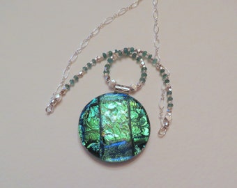 Handmade Emerald Jewelry, The May Birthstone Necklace, Dichroic Glass Pendant and Sterling Silver Beads and Clasp, Wonderful Gift Idea