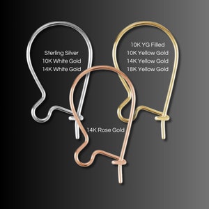 May include: Three earring wires in different metal finishes: sterling silver, 14k rose gold, and 10k yellow gold filled. The earring wires are all the same shape and size.
