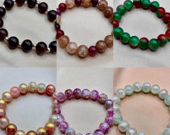 Pulseras de cuentas hechas a mano / Ajuste elástico / Colores y dijes surtidos