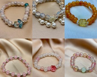 Pulseras de cuentas hechas a mano / Ajuste elástico / Colores y dijes surtidos