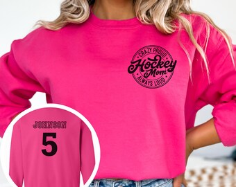 Hockey Mom Crewneck Sweatshirt Custom Name and Number Gift for Hockey Mom Hoodie Personalized Hockey Sweatshirt