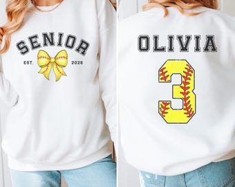 Softball Senior Sweatshirt, Custom Softball Name and Number Crewneck, Class of 2026 Graduation Gift Softball Senior Night Hoodie