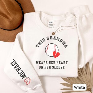Personalized Baseball Grandma Sweatshirt, Custom Name Sleeve Print, Baseball Game Day Crewneck, Mother’s Day Gift for Baseball Grandma