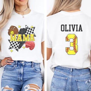 Personalized Softball Mom Shirt, Custom Name and Number Softball Game Day T-Shirt, Softball Mama Tee, Mother&#39;s Day Gift For Softball Mom