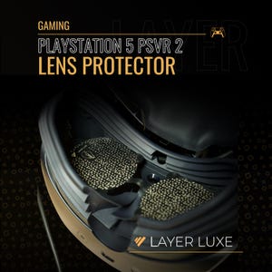 May include: A black and gold PlayStation 5 PSVR 2 lens protector. The image shows the interior of the VR headset with the lens protectors in place. The text "GAMING", "PLAYSTATION 5 PSVR 2", and "LENS PROTECTOR" are visible.