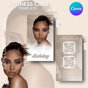 Carte de visite de maquilleur - Carte de visite avec code QR - Carte de visite Canva - Modèle de carte de visite - Carte de visite personnalisable - MUA