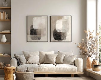 2er Set Geometrische Drucke – Minimalistische, neutrale abstrakte Wandkunst (Digitaler Download)