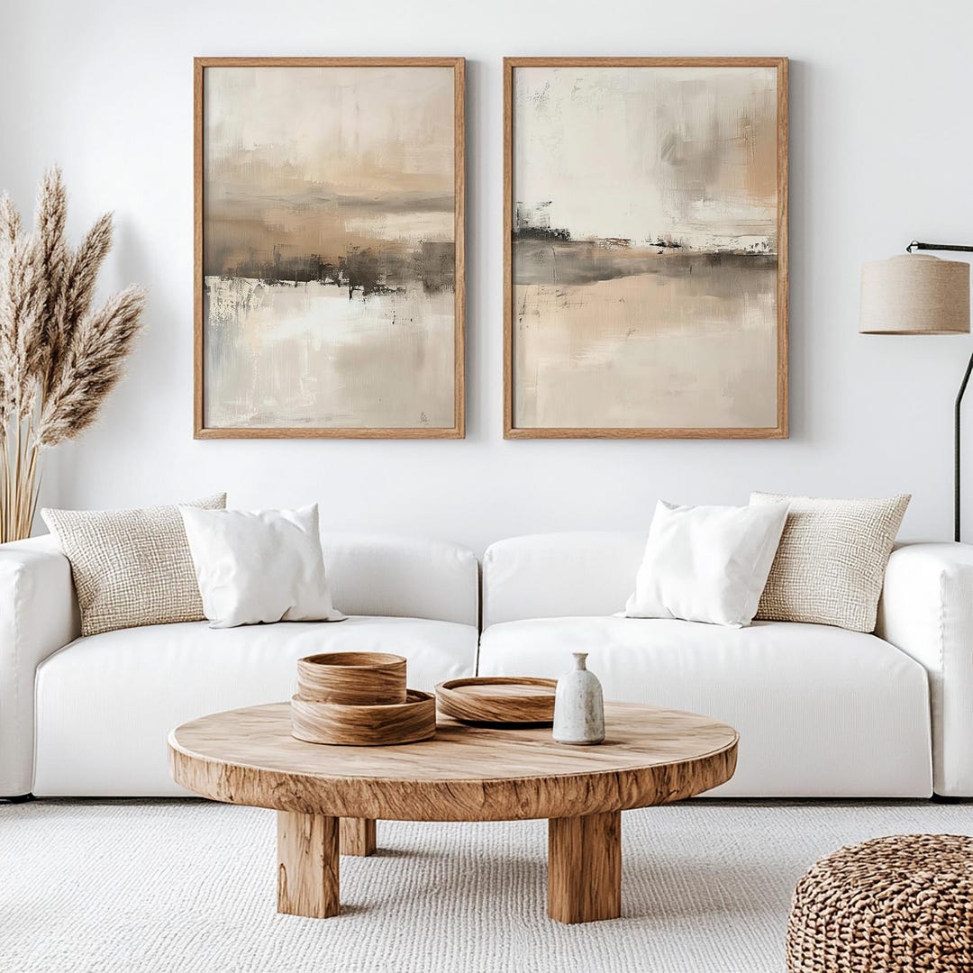 Beige Abstract Art Set of 2 | Wabi Sabi Prints | Japandi Decor Digital ...