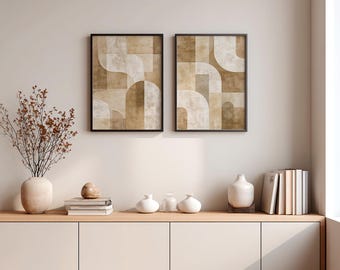 2er Set Geometrische Drucke – Minimalistische, neutrale abstrakte Wandkunst (Digitaler Download)