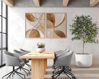 2er Set japandi Wandkunst, weiche neutrale Palette, Kunstdrucke, Innendekor