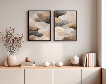 2er Set Japandi Wall Art, Soft Neutral Palette Prints (Digitaler Download)
