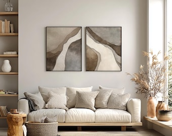 lot de 2 oeuvres d'art murales japonaises, palette neutre douce, tirages d'art, décoration d'intérieur