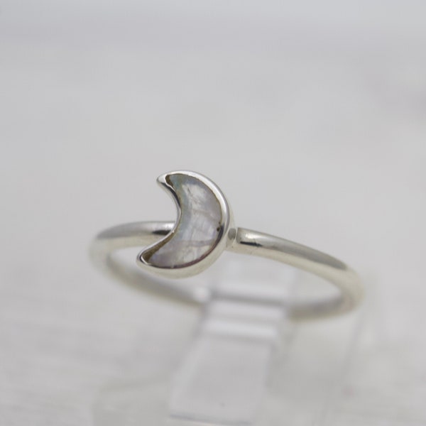 Silver Moon Ring - Rainbow Moonstone Ring - Half Moon Ring - Moonstone Jewelry - Celestial Jewelry - Crescent Moon Ring